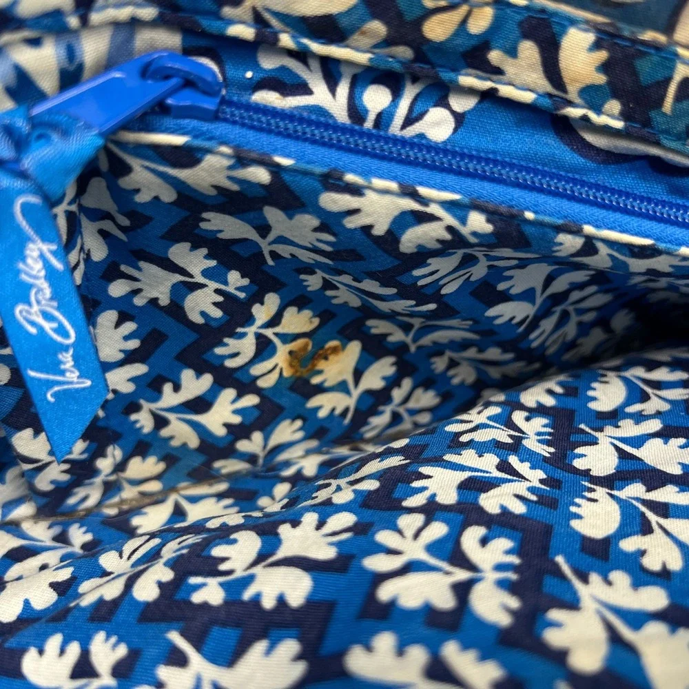 Vera Bradley Blue Floral Quilted Laptop Travel Bag Shoulder Strap 16x12x6